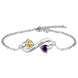 Personalized Infinity First Name Bracelet with Heart Birthstone