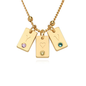 Necklace with engraved initials and birthstones