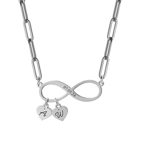 Infinity necklace with engraved heart initials